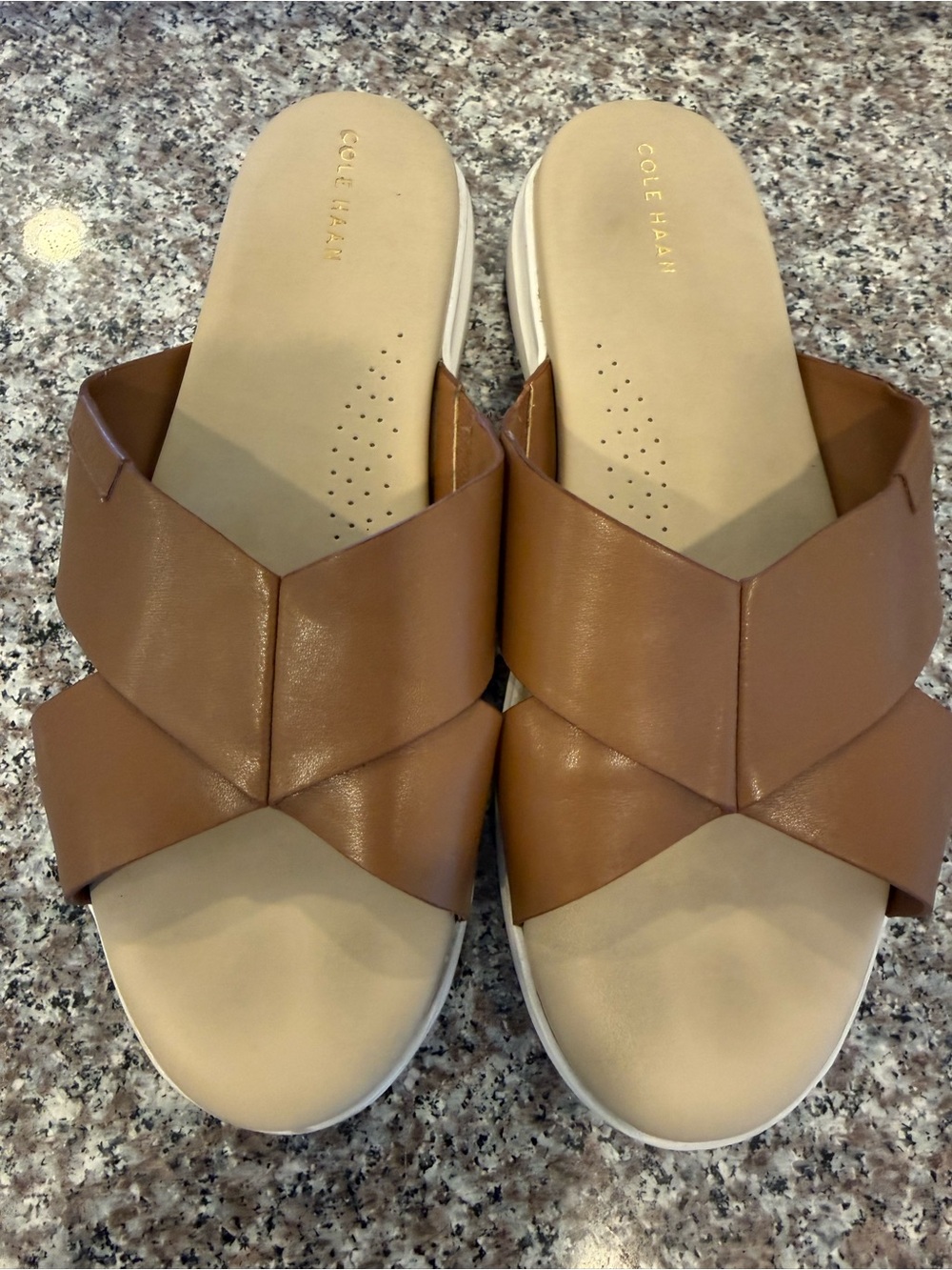 Cole Haan Women's Brown Leather Crisscross Slide Sandals